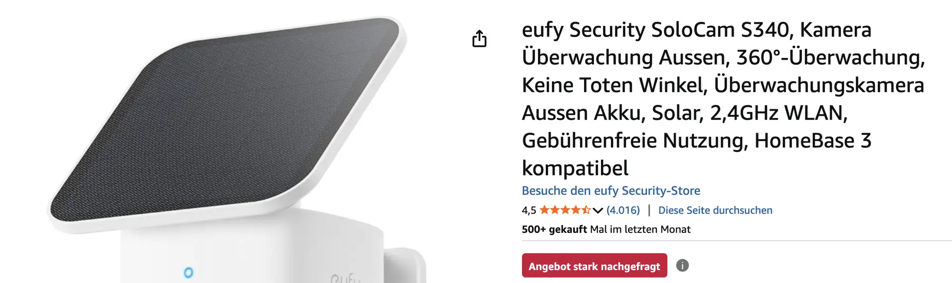 eufy Security SoloCam S340 Solar Überwachungskamera für Aussen