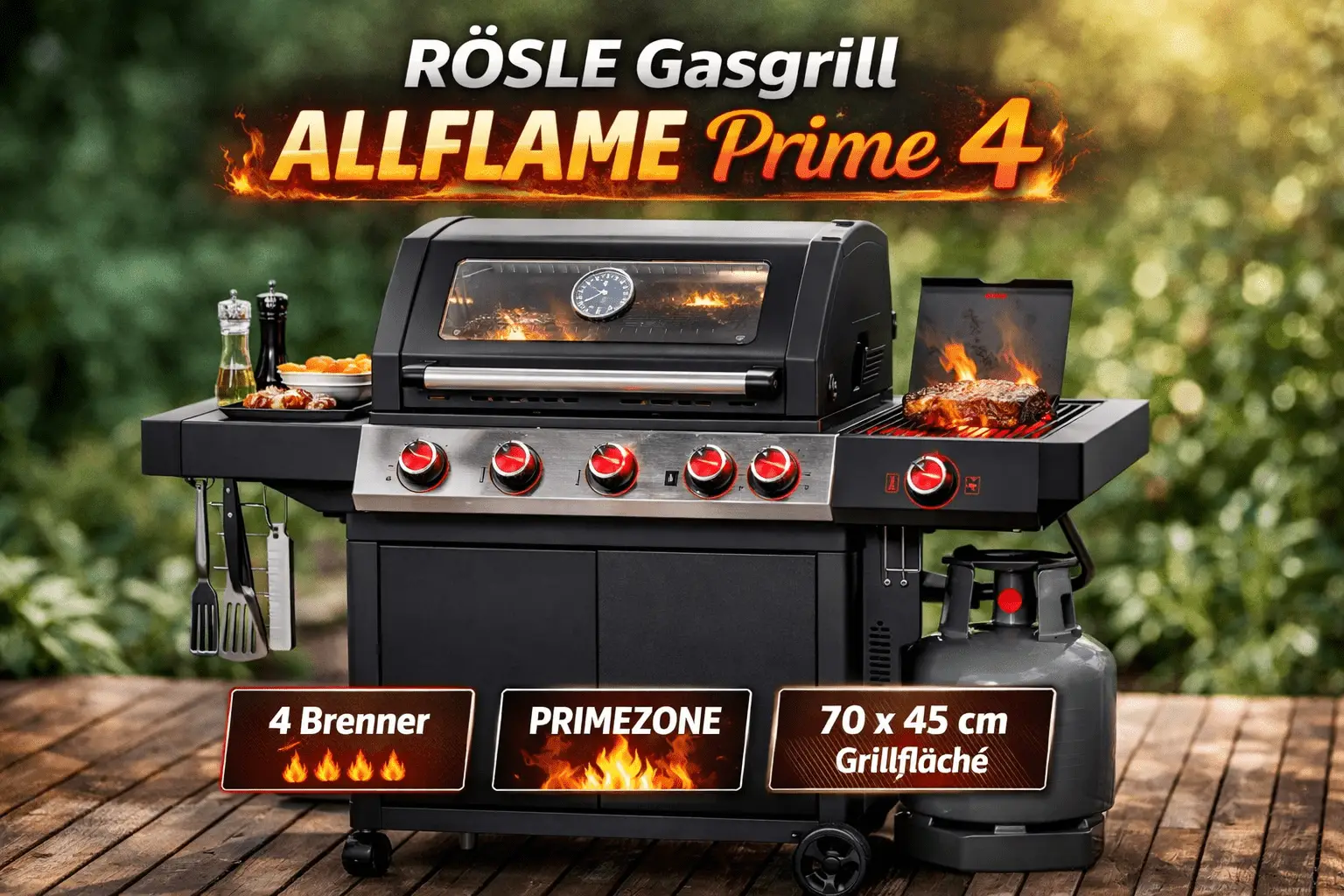 RÖSLE Gasgrill ALLFLAME Prime 4 mit Primezone und 4 Brennern – Premium Gasgrill für die Grillsaison 2026