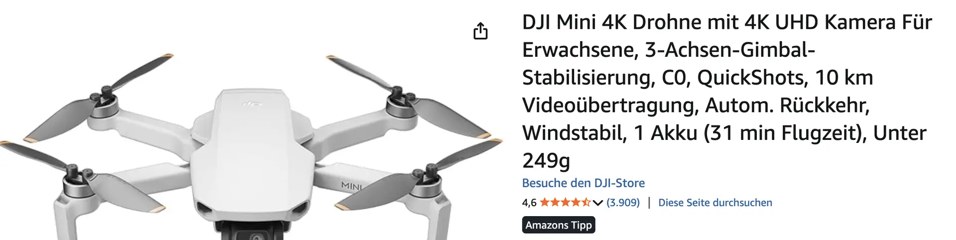Mit der DJI Mini 4K Drohne erstellst du beeindruckende Videoseqenzen für deine Youtube Produktion.