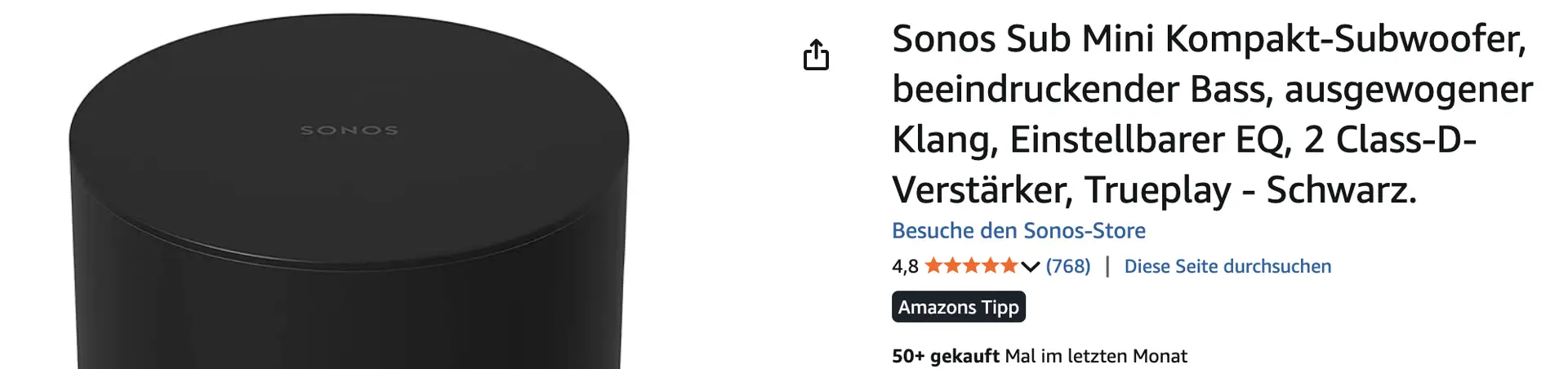 Der Sonos Sub Mini Kompakt-Subwoofer ist die ideale Ergänzung für dein Sound-System, wenn du tiefen, satten Bass genießen möchtest, ohne gleich ein großes Heimkino-Setup aufzubauen.