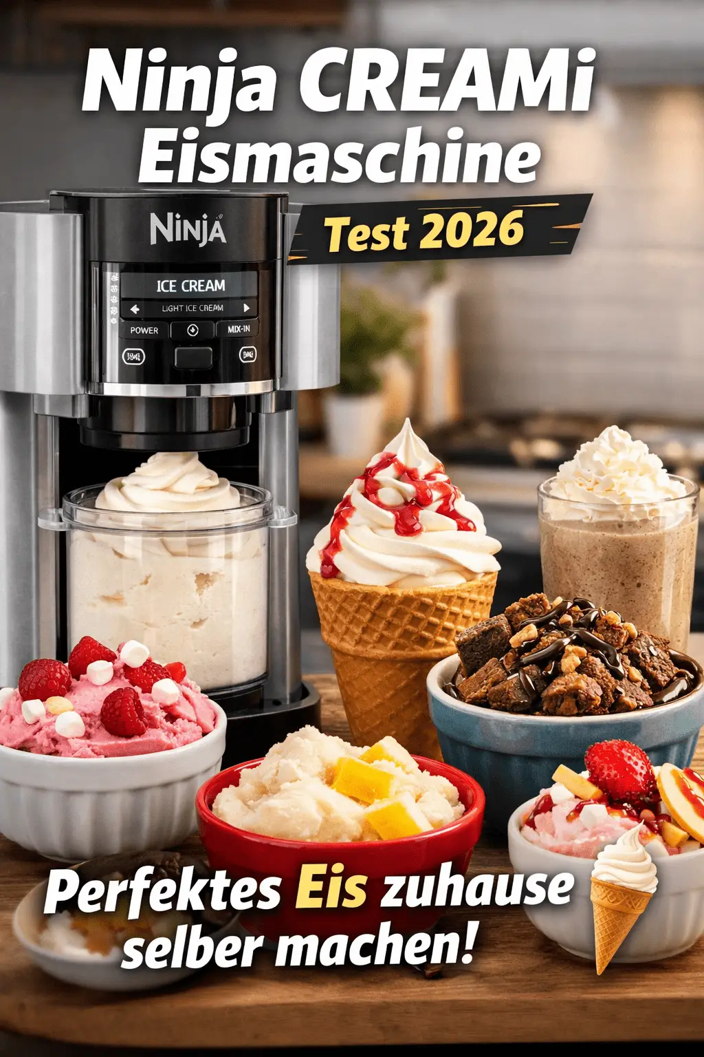 Ninja CREAMi Eismaschine mit selbstgemachtem Eis und Softeis swirl in der Küche