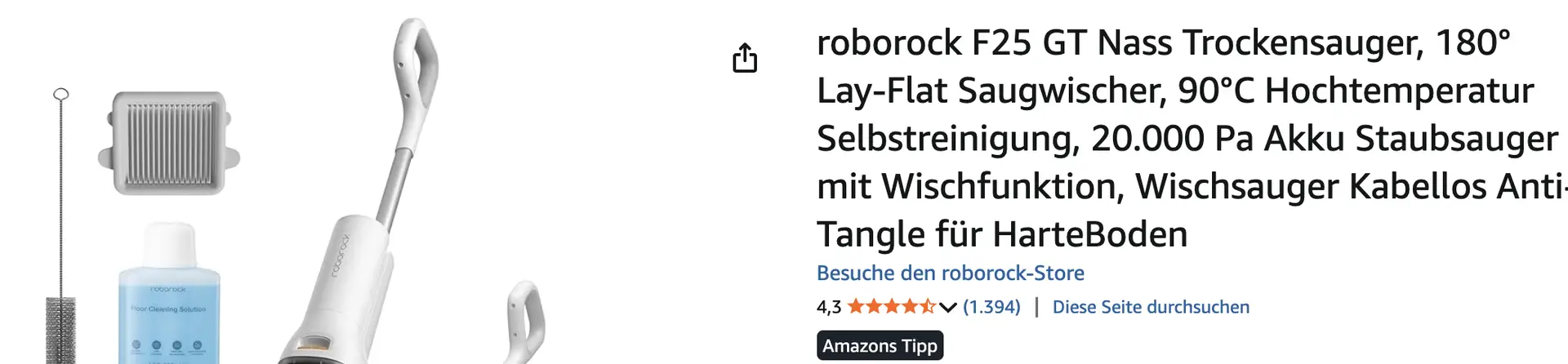 roborock F25 GT Nass Trockensauger, alles was du zuhause benötigst