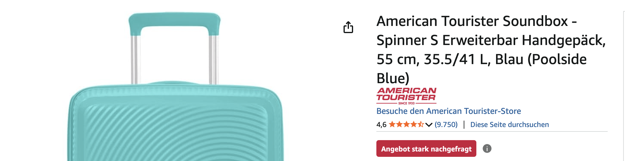 American Tourister Soundbox - Spinner S Erweiterbar Handgepäck, 55 cm, 35.5/41 L, Blau (Poolside Blue)