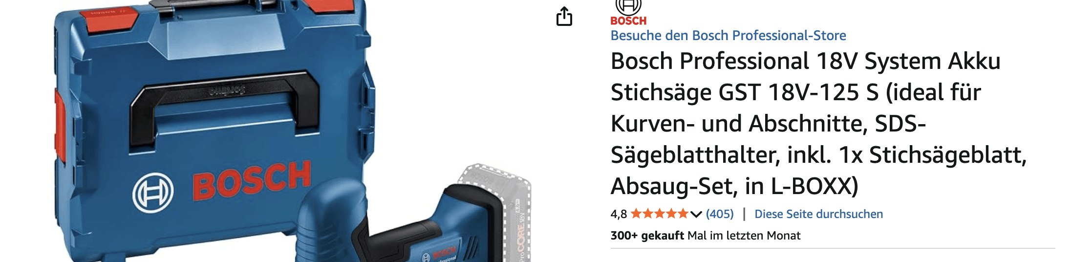 Bosch Professional 18V System Akku Stichsäge GST 18V-125 S