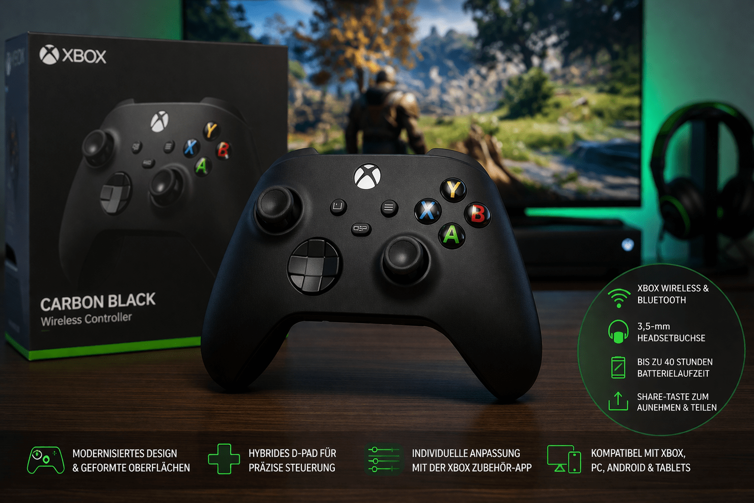 Der Xbox Wireless Controller wurde gezielt weiterentwickelt, um dir noch mehr Komfort beim Spielen zu bieten.