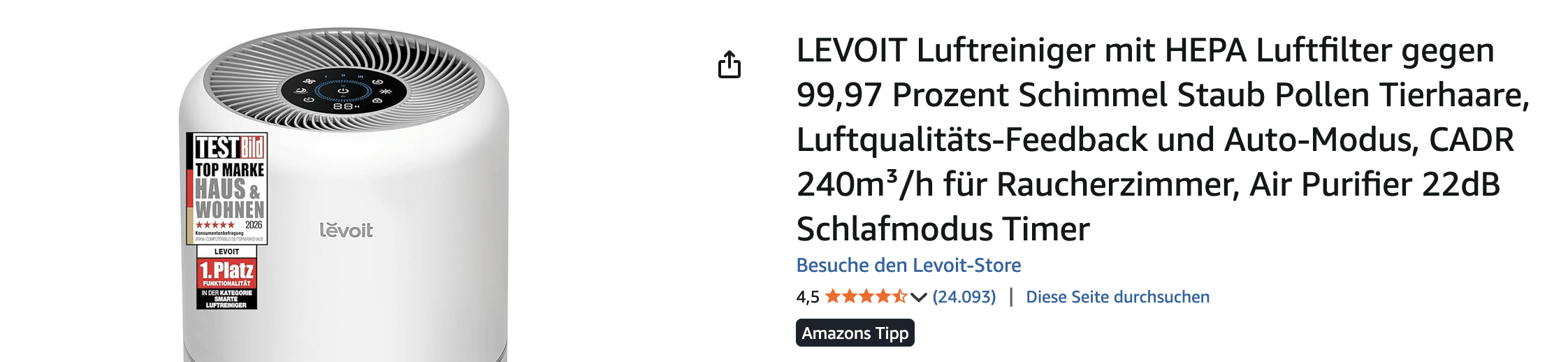 LEVOIT Luftreiniger mit HEPA Luftfilter