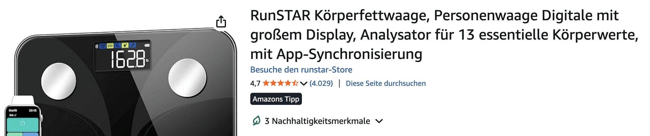 Digitale Körperfettwaage Personenwaage mit App und Körperanalyse Funktionen