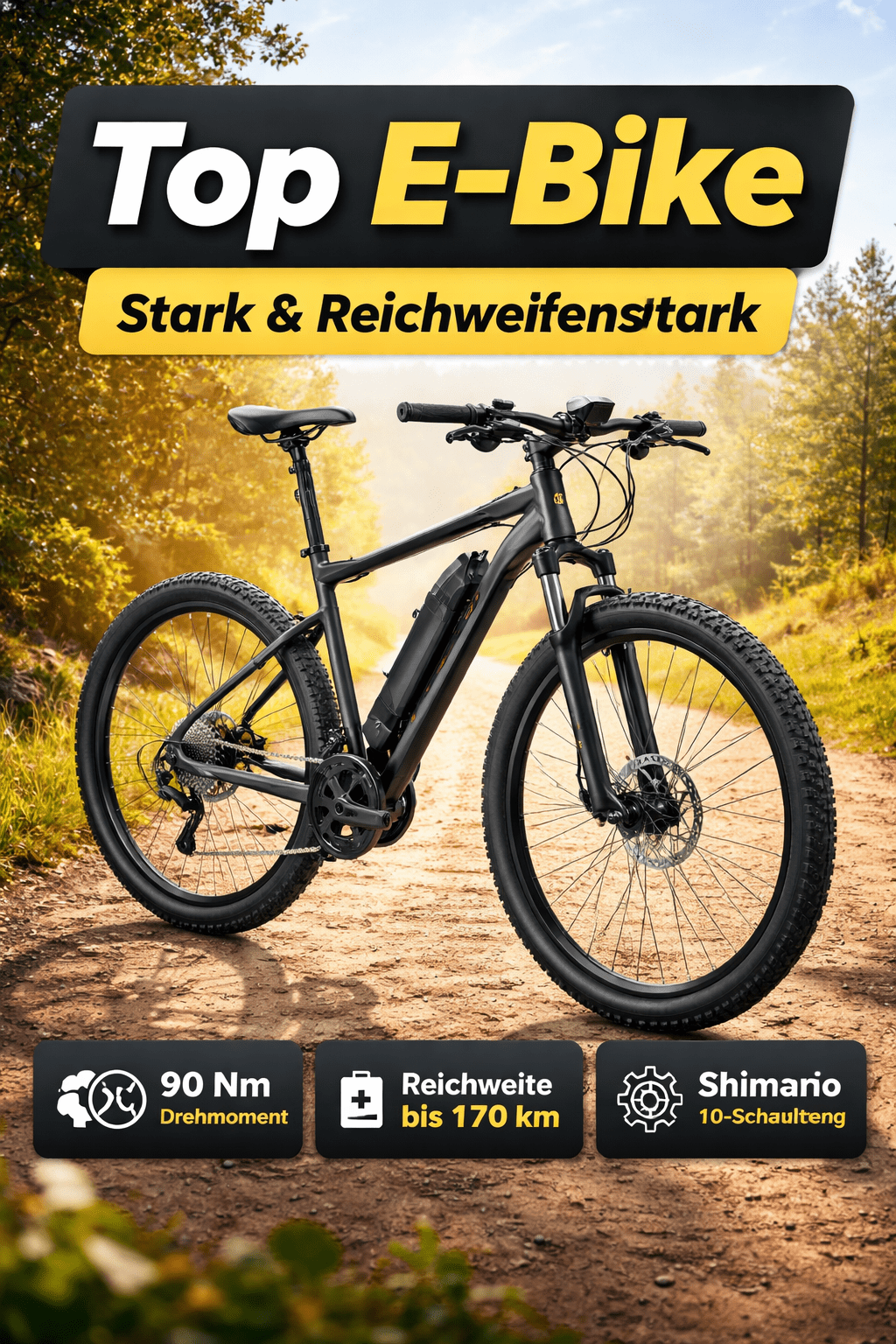 E-Bike Elektrofahrrad Mountainbike mit Mittelmotor und großer Reichweite bis 170 km