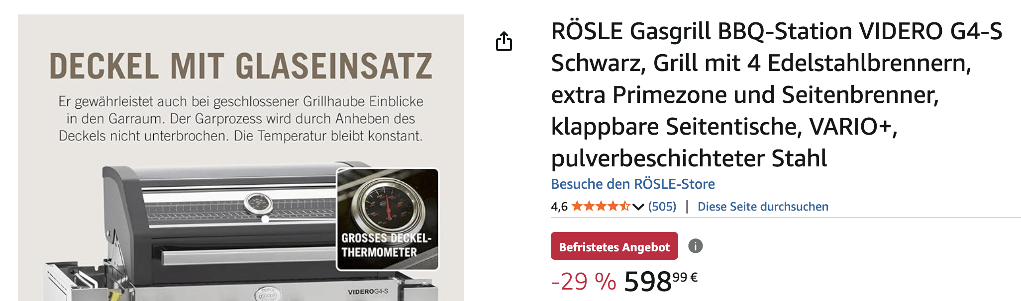 RÖSLE Gasgrill BBQ-Station VIDERO G4-S