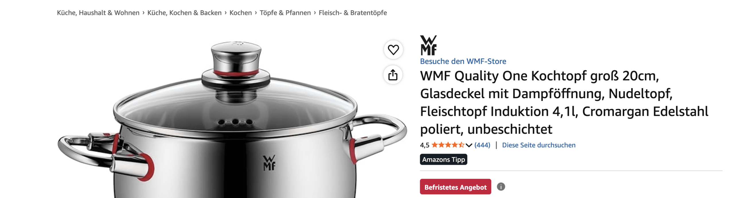 WMF Kochtopf Quality One 20 cm – Hochwertiger Edelstahl-Kochtopf für jede Küche