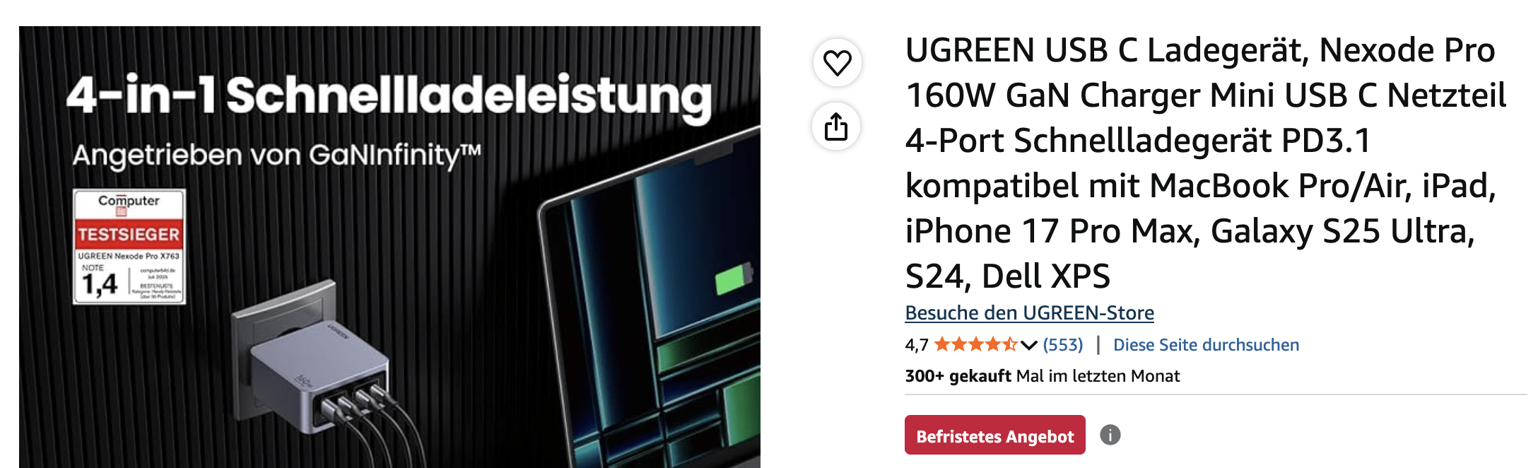 UGREEN USB C Ladegerät – Das leistungsstarke 160W GaN-Netzteil für Laptop, Smartphone und Tablet