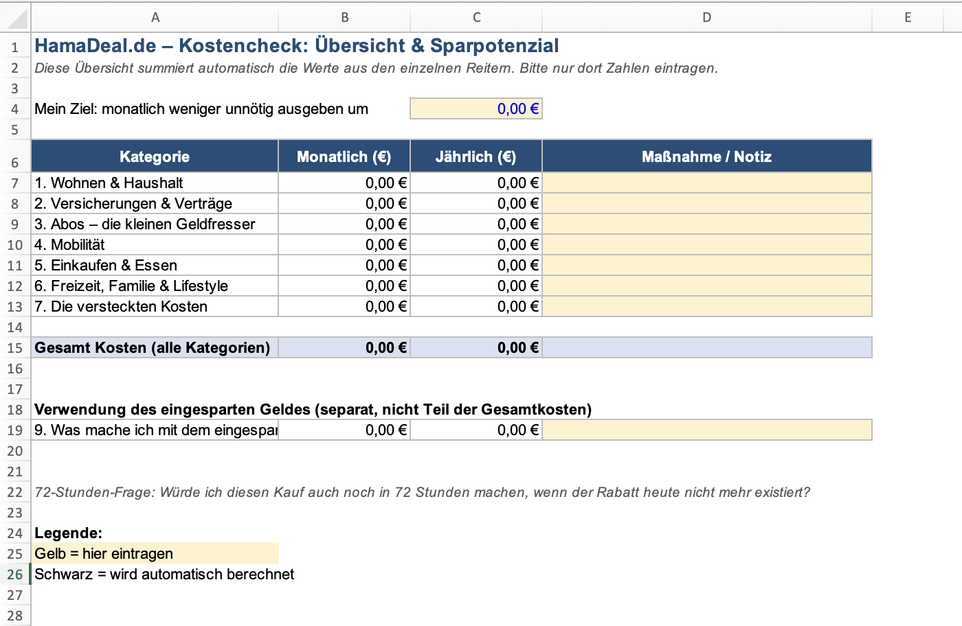HamaDeal Kostencheck